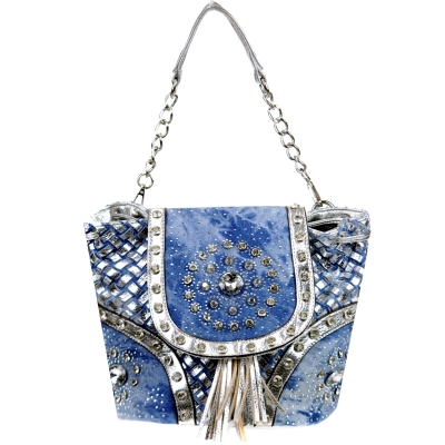 Rhinestone Denim Handbag 29661 X33 Silver